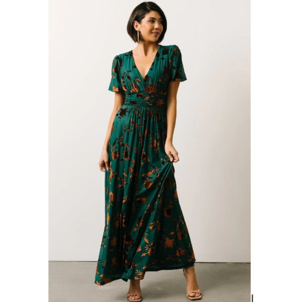 Baltic Born | Leslie Velvet Maxi Dress - Jade/Bronze - XL